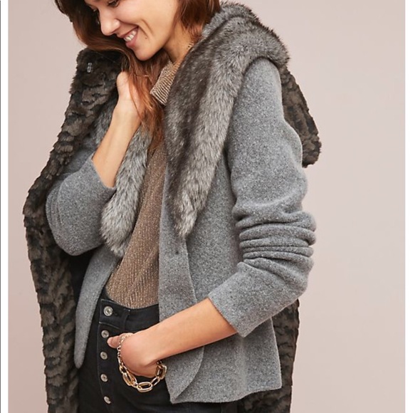 Anthropologie ETT:TWA Bois Gray Fur Cardigan PXXS - Picture 2 of 3